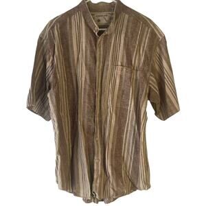 Creative Edge Men's Size Large Brown Striped‎ Linen Short Sleeve Button Up